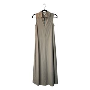 COS Dress Size 2 Beige Sleeveless Collard Button Cinched Back V-Neck Midi Modest